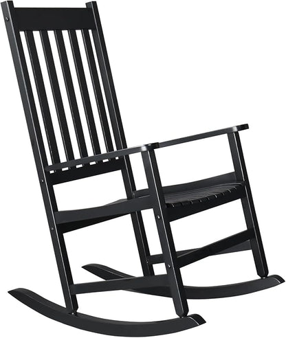Outdoor Wood Rocking Chair, Wooden Patio Rocking Chair with Comfortable Backrest, Weatherproof Patio Rocker for Patio Garden Yard Balcony Poolside, Black