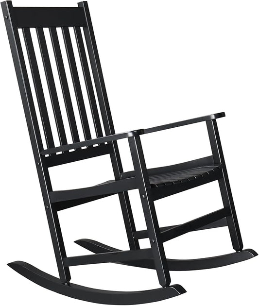 Outdoor Wood Rocking Chair, Wooden Patio Rocking Chair with Comfortable Backrest, Weatherproof Patio Rocker for Patio Garden Yard Balcony Poolside, Black