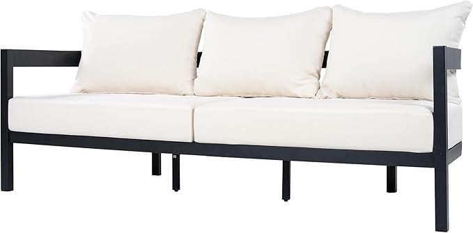 Merax 75.8" Modern Curved Outdoor Aluminum 3-Seater Sofa - Photo 2