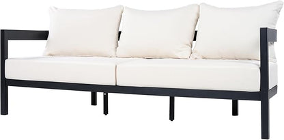 Merax 75.8" Modern Curved Outdoor Aluminum 3-Seater Sofa, Full-Size Patio Sofa Day Bed with Weather-Resistant Cushions for Porch, Lawn, Backyard, Balcony, Black