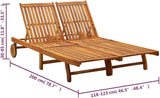 Wine Red 2-Person Acacia Wood Sun Lounger Outdoor Chaise Lounge with Wheels 78.7" Long for Garden Patio Poolside Terrace - Photo 2