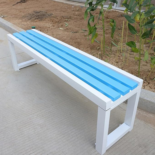 LITFAD Outdoor Bench Modern Simple Style Park Bench with Corrosion Resistant Metal Frame Multicolor Wooden Seating Garden Bench for Patio, Lawn, Yard, Porch - White, 79" L x 14" W x 18" H