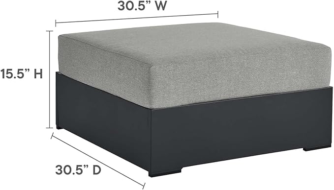 Modway Tahoe Aluminum Ottoman Gray with Weather-Resistant Cushion-Ideal as Outdoor Footstool, Patio or Sunroom Furniture - Photo 3