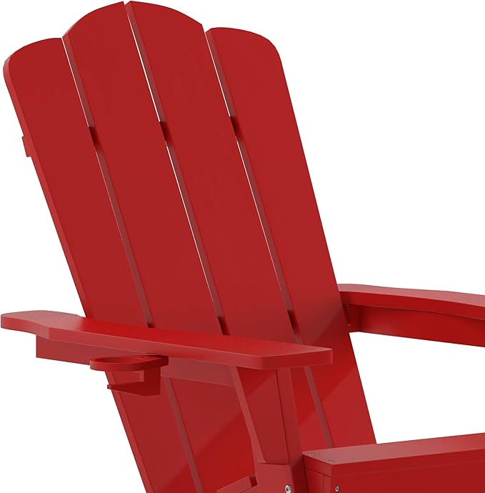 Taylor & Logan Nellis Adirondack Rocking Chair with Cup Holder, Weather Resistant HDPE Adirondack Rocking Chair in Red