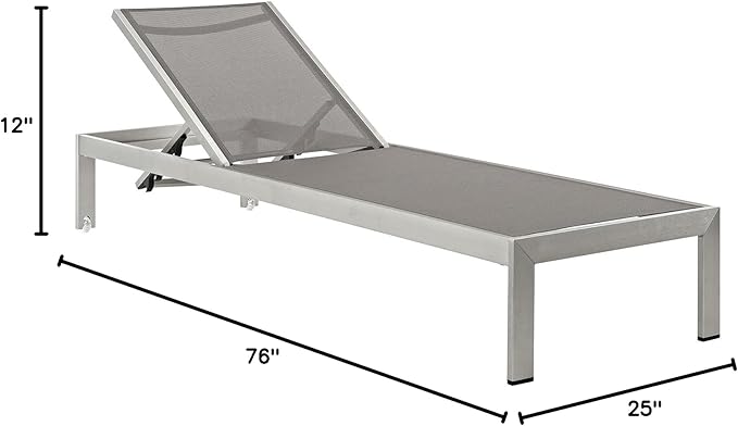 Modway Shore Aluminum Mesh Outdoor Patio Poolside Chaise Lounge Chair in Silver Gray