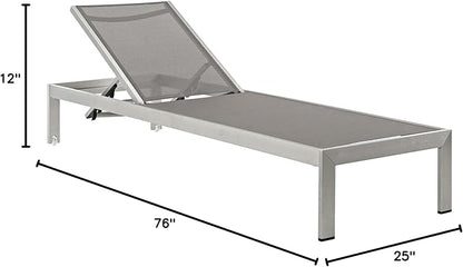 Modway Shore Aluminum Mesh Outdoor Patio Poolside Chaise Lounge Chair in Silver Gray