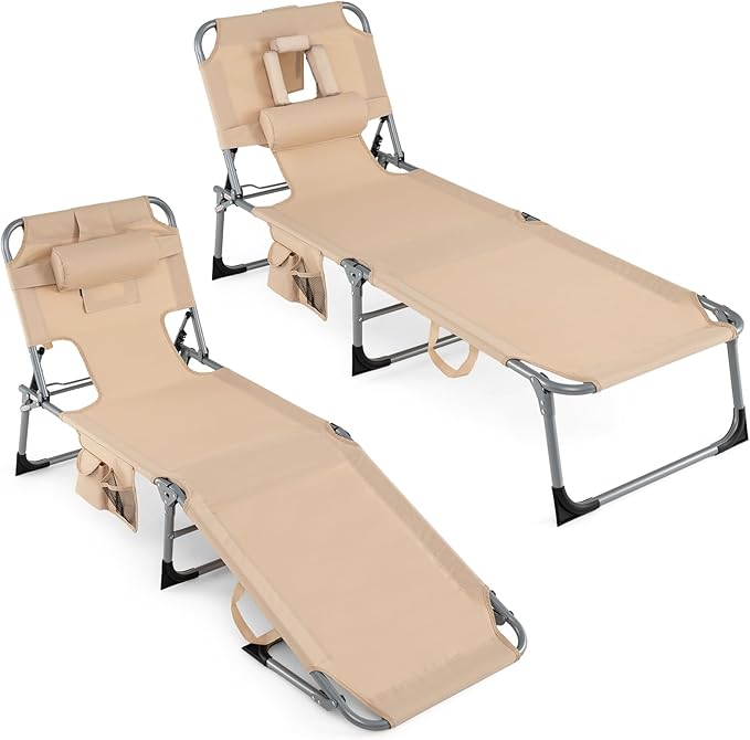 Giantex Face Down Tanning Chair, Folding Beach Lounge Chair w/ 4-Position Adjustable Backrest - Photo 1