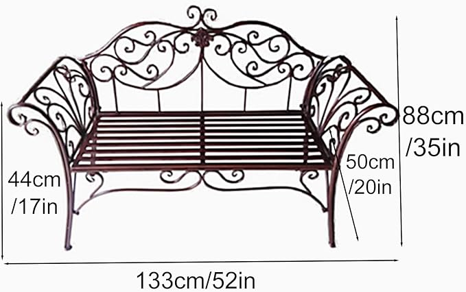 Metal Garden Bench, 52 in Outdoor Benches Weatherproof with Backrest and Armrests, 2 Seats Patio Benches for Front Porch, Patio, Park, Yard(Red)