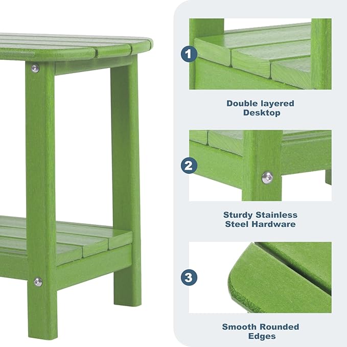 Outdoor Side Table 2 -Tier Adirondack Table HDPE Patio Side Table Weather Resistant End Table Small Outdoor Table (Lime) - Photo 5