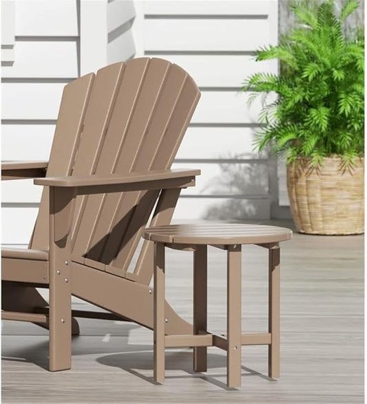Costaelm Round Outdoor Side Tables, Adirondack Patio Tables for Outside, HDPE Patio End Table Weather Resistant, Balcony Table for Pool, Seaside, Backyard, Porch, Indoor Companion, Weathered Wood