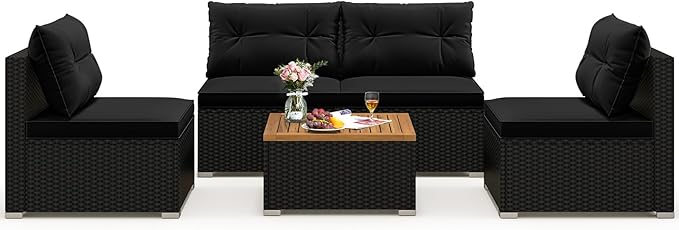Tangkula 5 Piece Rattan Sofa Set, Outdoor Wicker Furniture Set w/Seat & Back Cushions, Square Coffee Table - Photo 1