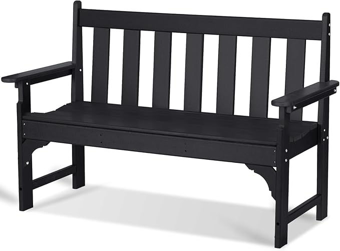 nalone Outdoor Bench, HDPE All Weather Patio Bench Load up to 800 Lbs, 2-Person Garden Bench Rot-Proof Fade Proof for Patio, Porch, and Park (Black)