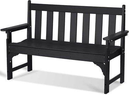 nalone Outdoor Bench, HDPE All Weather Patio Bench Load up to 800 Lbs, 2-Person Garden Bench Rot-Proof Fade Proof for Patio, Porch, and Park (Black)