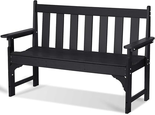 nalone Outdoor Bench, HDPE All Weather Patio Bench Load up to 800 Lbs, 2-Person Garden Bench Rot-Proof Fade Proof for Patio, Porch, and Park (Black)