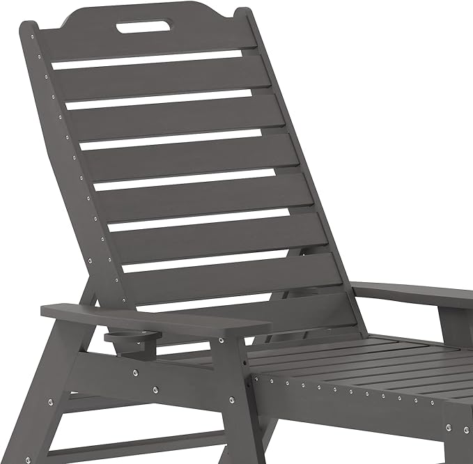 Flash Furniture Monterey Adjustable Adirondack Loungers with Cup Holders- All-Weather Indoor/Outdoor HDPE Lounge Chairs, Set of 2, Gray