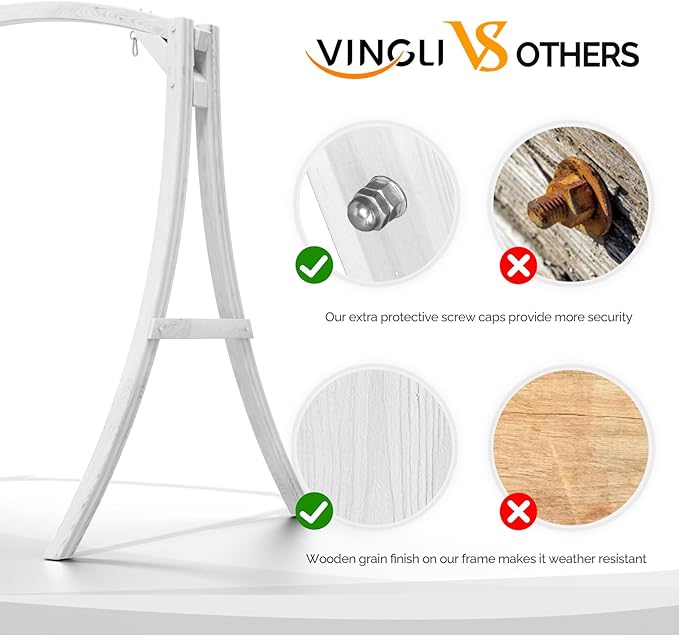 VINGLI 5FT Porch Swing Frame, 1000LBS Heavy Duty A-Frame Wooden Porch Swing Stand with Curved Arc Top - Photo 3