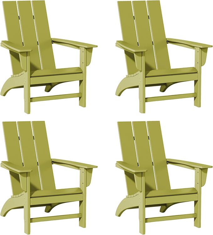 Poly Lumber Adirondack Chairs Set of 4, All-Weather Resistant Outdoor Patio Chairs, Look Like Wood