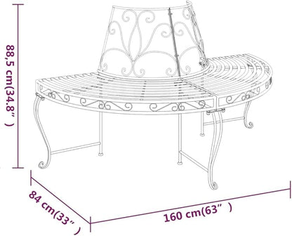 Black Steel Half Round Tree Bench with Decorative Inlays for Outdoor Patio Garden Seating, Spacious 63.0 in Width 33.1 in Depth Design for Relaxation, Durable Powder-Coated