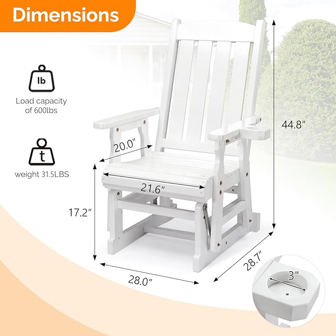 VINGLI Wooden Patio Glider, Heavy Duty 600 LBS Outdoor Glider with Cup Holders - Photo 3