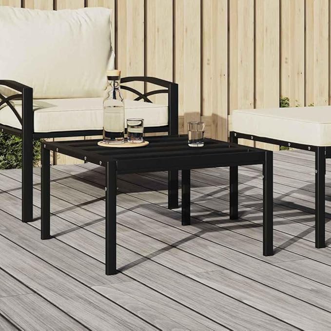 Modern Black Powder-Coated Steel Garden Coffee Table Small Durable Outdoor Furniture for Terrace Patio Balcony UV - Photo 1