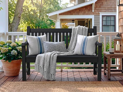 Psilvam Garden Bench, 2-Person Poly Lumber Patio Bench, All-Weather Outdoor Bench that Never Rot, Memorial Bench, Suit for Garden, Porch and Park (Black)