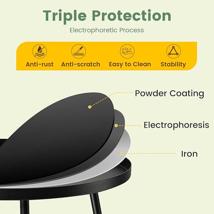 danpinera Outdoor Side Tables, Weather Resistant Steel Patio Side Table, Small Round Outdoor End Table Metal Side Table for Patio Yard Balcony Garden Bedside Black, Set of 2