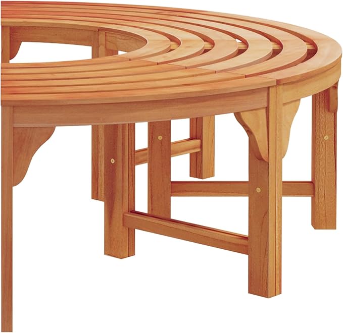 Set of 2 Tree Benches, Solid Eucalyptus Wood Outdoor Garden Bench, Vintage Patio Seat, Natural Finish, 63 x 31.5 x 18 Inch Large Tree Bench