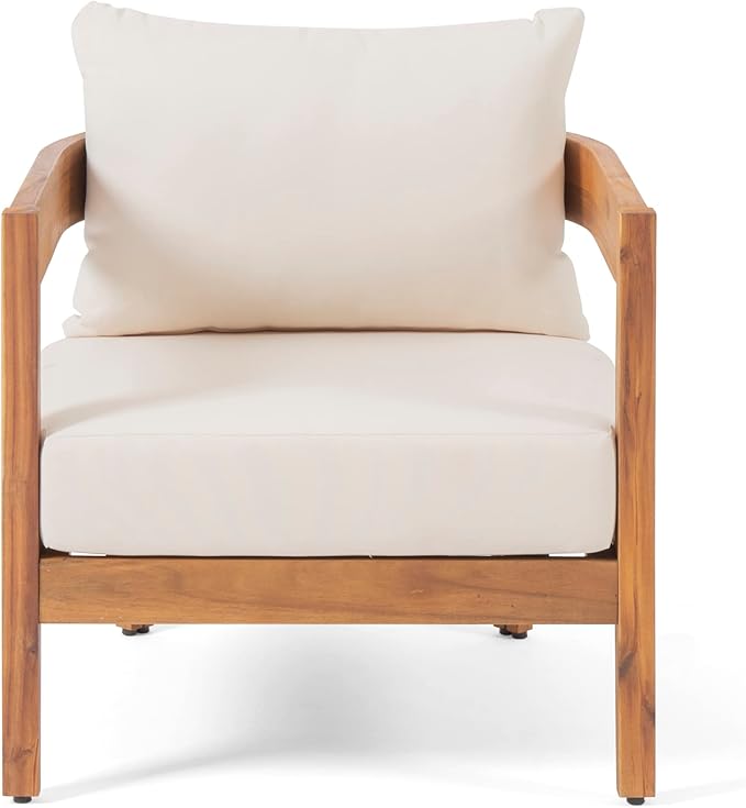 Merax Outdoor Acacia Wood Frame Single Chair with Cushions for Patio,Garden