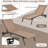 Giantex Outdoor Chaise Lounge Chair, Tanning Chair with Sunshade and Smooth Wheels, 6-Level Adjustable Position - Photo 5