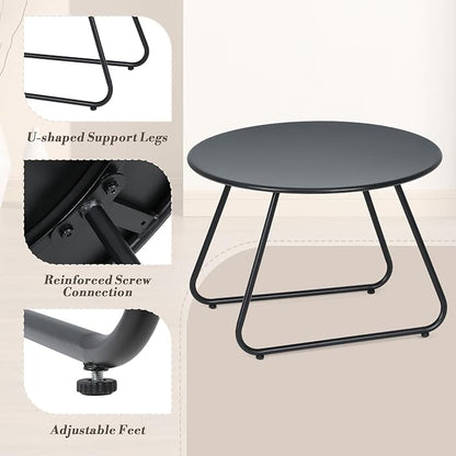 Athena Collection Small Round Outdoor Side Table Set of 2, Waterproof Metal Nested Outdoor Patio End Table Weather Resistant for Indoor, Outside, Bistro, Balcony, Garden, Black
