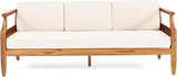 Christopher Knight Home Aston Outdoor 3 Seater Sofa, Upholstered Cushion Couch, Acacia Wood Bench Sofa, Slat Armchair - Photo 5