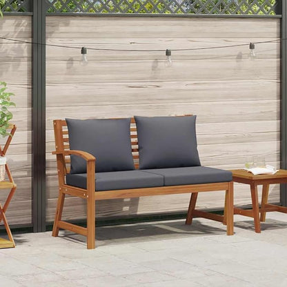 Dark Grey Solid Acacia Wood Garden Bench, 45.1" Medium Outdoor Patio Furniture Seating, Durable Rustic Lounge for Balcony, 2-Person Capacity Garden Seating