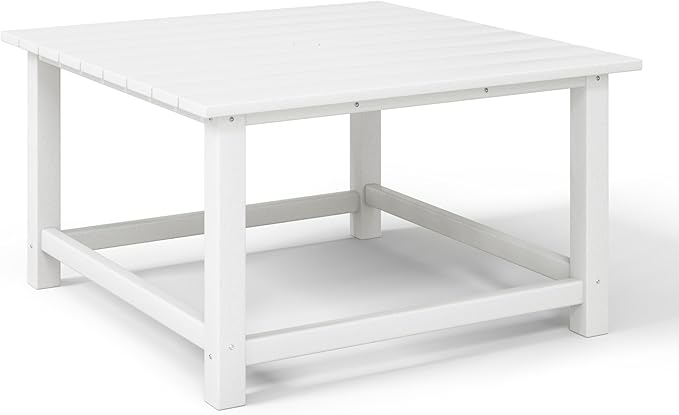 WestinTrends Malibu Low Outdoor HDPE Square Patio Coffee Table, White