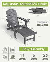 GREENVINES Adjustable Adirondack Chair with Retractable Ottoman Set of 4 | Folding | HDPE Plastic - Photo 3