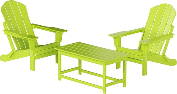 WO Home Furniture Adirondack Chairs Table Set of 3 PCS Outdoor Folding Chairs Coffee Table Weather/UV Resistant for Lawn - Photo 1