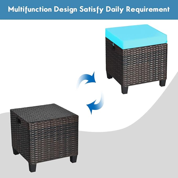 Tangkula 2 Pieces Outdoor Patio Ottoman, All Weather Rattan Wicker Ottoman Seat, Patio Rattan Furniture - Photo 8