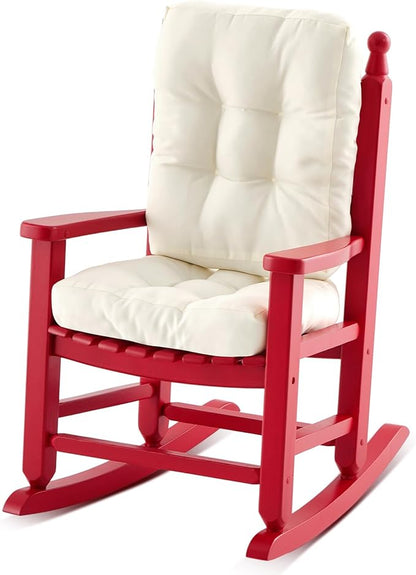 Kids Rocking Chair Cushion Pad Set Toddler Rocking Chair Indoor Outdoor Wooden Rocker Child Patio Rocker for Porch Balcony Lawn Indoor Outdoor(Red,Ages 2-5)