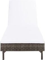 SAFAVIEH Outdoor Collection Cam Grey Brown Wicker/White Cushion Adjustable Chaise Lounge Chair, Black/Beige (PAT7501C) - Photo 1