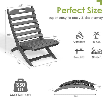 GREENVINES Folding-Xavier-Chairs Set of 4 | Wave | Portable Adirondack-Chair | HDPE Plastic | All Weather Fire-Pit Chair | Gray | for Beach Outdoor Deck Poolside Garden Patio Porch Fishing