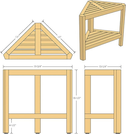 Asta Bora Solid Teak Indoor Outdoor Shower/Bath/Spa Corner Stool with Shelf, Fully Assembled, SpaTeak Collection, TB-009
