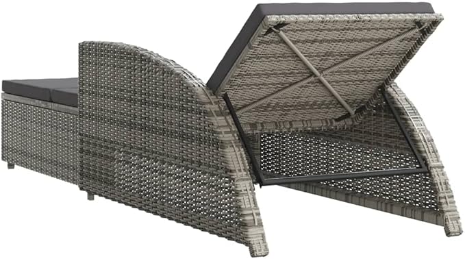 Adjustable Grey PE Rattan Outdoor Chaise Lounge 79.1x26.4x11.2 in for Patio, Garden or Balcony - Photo 5