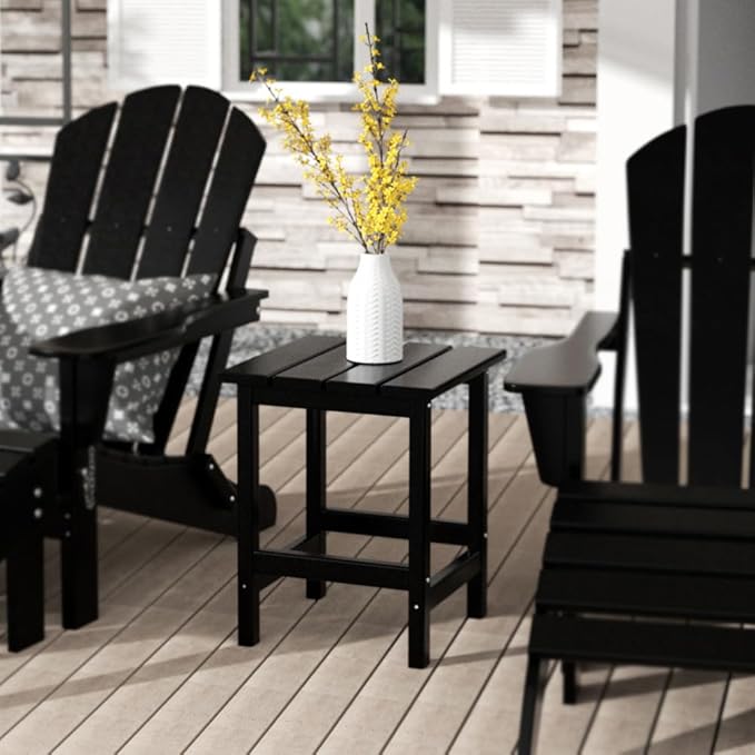 Costaelm Square Outdoor Side Tables, Adirondack Patio Tables for Outside, HDPE Patio End Table Weather Resistant, Balcony Table for Pool, Seaside, Backyard, Porch, Indoor Companion, Black