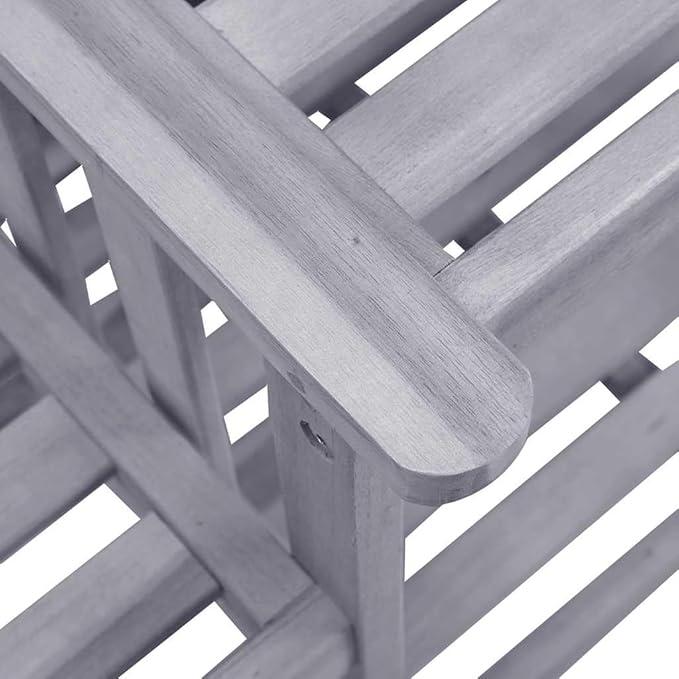 Gray Solid Acacia Wood Garden Chair with Built-in Tea Table Medium Size Outdoor Furniture Set for Patio Balcony Rustic - Photo 7