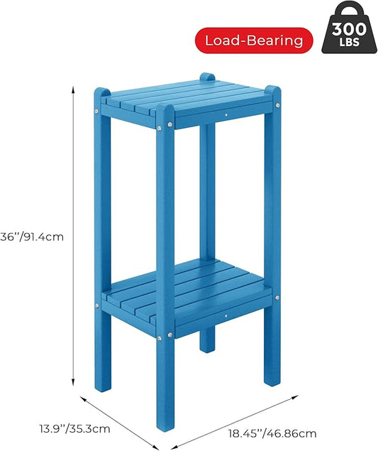 Costaelm Outdoor Side Table, 2-Tier Small Patio Coffee Tables for Outside, Outdoor End Tables for Patio, Adirondack Side Table for Outside, Outside Table for Pool, Porch, Garden, Pacific Blue