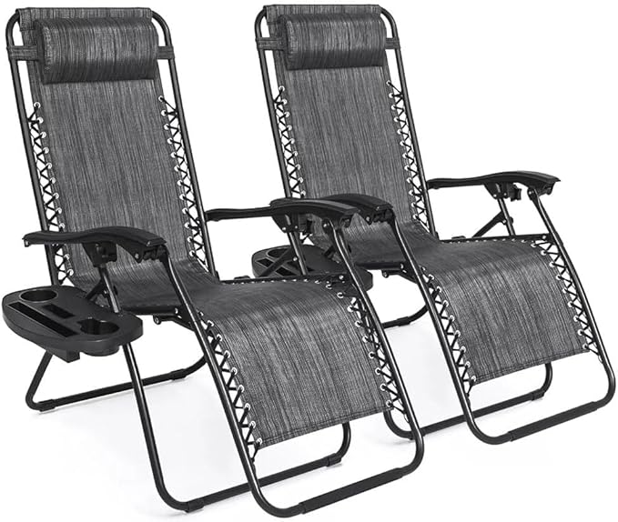 2-Pack Adjustable Zero Gravity Lounge Chair with Steel Mesh Fabric: Reclining Lawn Chair Featuring Comfort Pillow - Photo 1