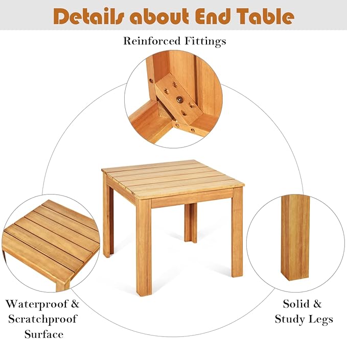 18” Square Patio Table, Acacia Wood Adirondack Side Table, Outdoor End Table, Coffee Table Composite Table for Garden, Backyard, Pool & Balcony, Teak Oil Finished