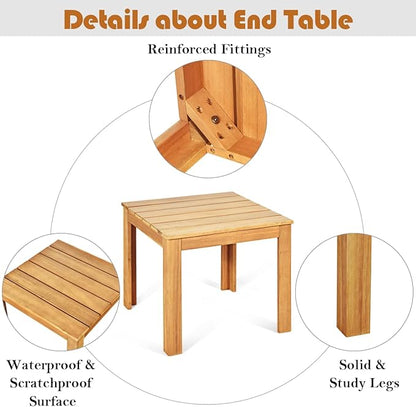 18” Square Patio Table, Acacia Wood Adirondack Side Table, Outdoor End Table, Coffee Table Composite Table for Garden, Backyard, Pool & Balcony, Teak Oil Finished