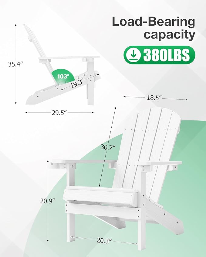 YEFU Adirondack Chairs Set of 2 Plastic Weather Resistant, Outdoor Chairs 5 Steps Easy Installation, Like Real Wood - Photo 2