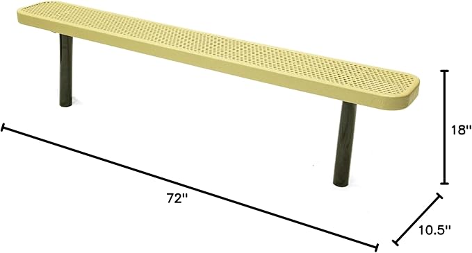 COATEDOUTDOORFURNITURE Heavy-Duty Outdoor Bench Thermoplastic Coated, Expanded Metal, Commercial-Grade Seating, Made in America (Inground Without Back, 6 Ft, Textured Sandstone)