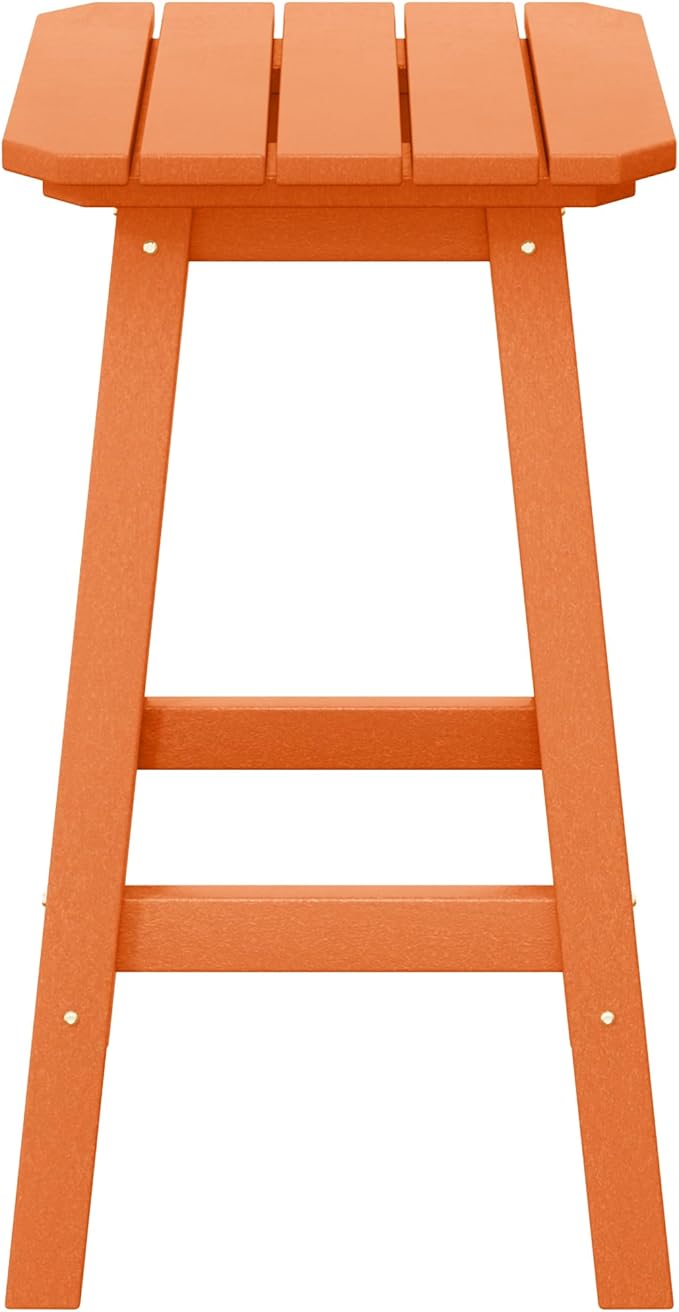 Costaelm 24" Height Outdoor Bar Stools, All-Weather Bar Stools, Adirondack Poly Patio Square Bar Stool for Patio, Deck, Kitchen Counter and Garden, Orange